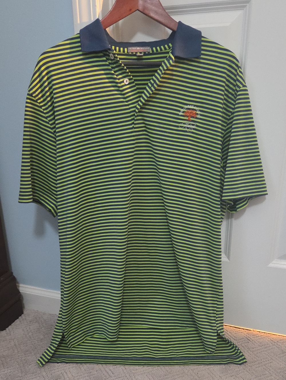 Men's Striped Polo Shirt - Green/Navy by Peter Millar